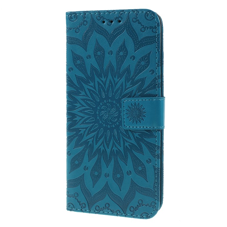 Imprint Sunflower PU Leather Wallet Magnetic Stand Cover for Samsung Galaxy S10 5G - Blue-6