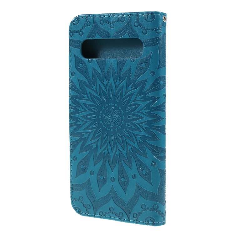 Imprint Sunflower PU Leather Wallet Magnetic Stand Cover for Samsung Galaxy S10 5G - Blue-7