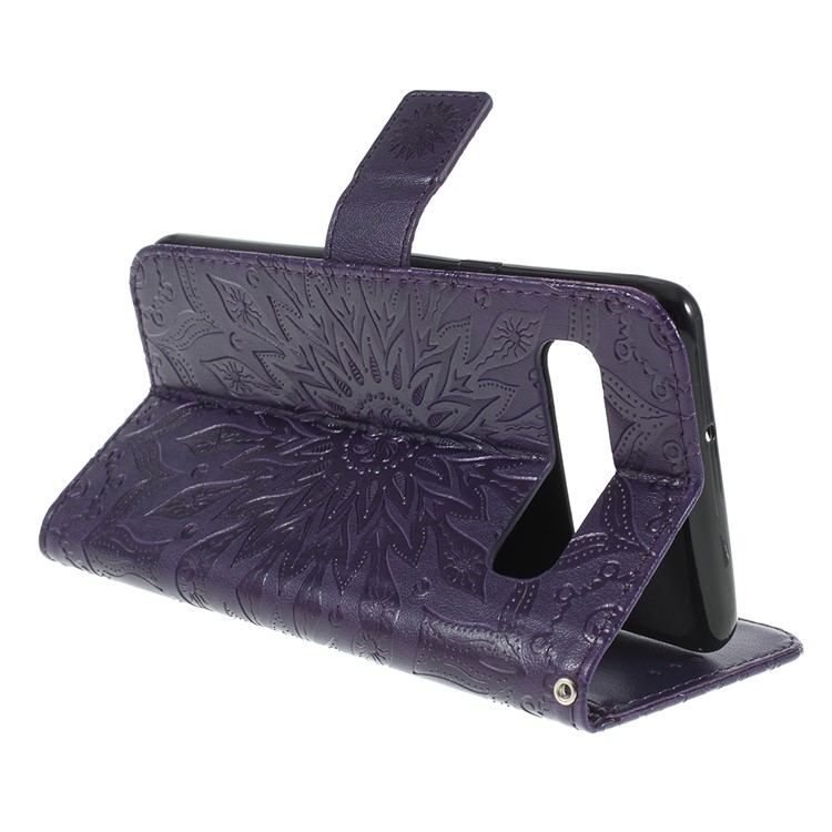 Imprint Sunflower PU Leather Wallet Magnetic Stand Cover for Samsung Galaxy S10 5G - Purple-3
