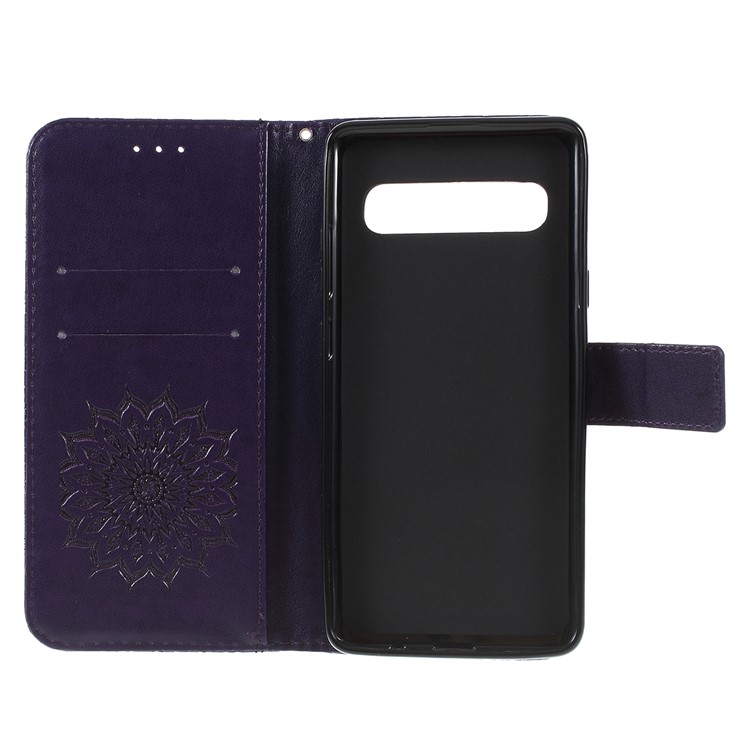 Imprint Sunflower PU Leather Wallet Magnetic Stand Cover for Samsung Galaxy S10 5G - Purple-4