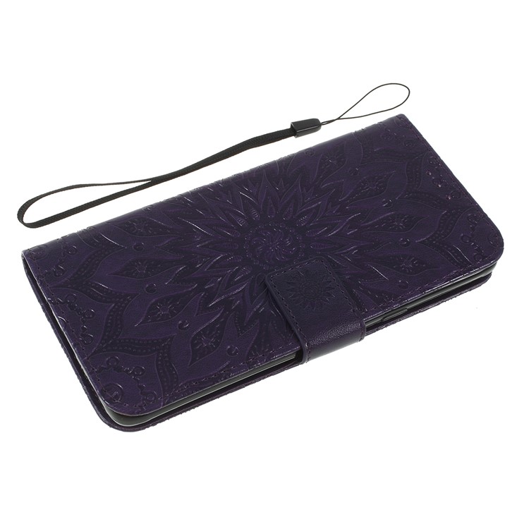 Imprint Sunflower PU Leather Wallet Magnetic Stand Cover for Samsung Galaxy S10 5G - Purple-5