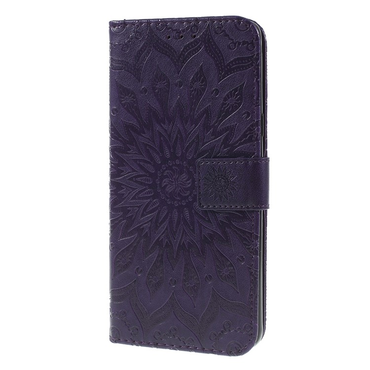 Imprint Sunflower PU Leather Wallet Magnetic Stand Cover for Samsung Galaxy S10 5G - Purple-6