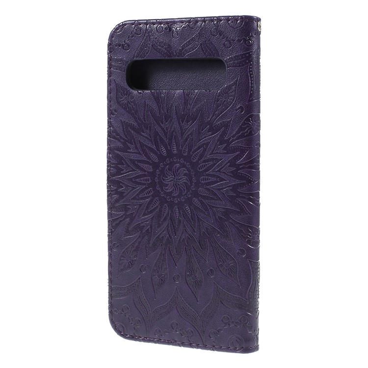 Imprint Sunflower PU Leather Wallet Magnetic Stand Cover for Samsung Galaxy S10 5G - Purple-7