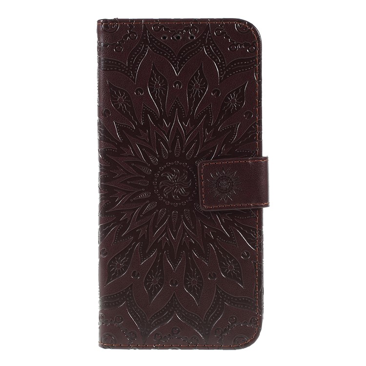 Imprint Sunflower PU Leather Wallet Magnetic Stand Cover for Samsung Galaxy S10 5G - Brown-1