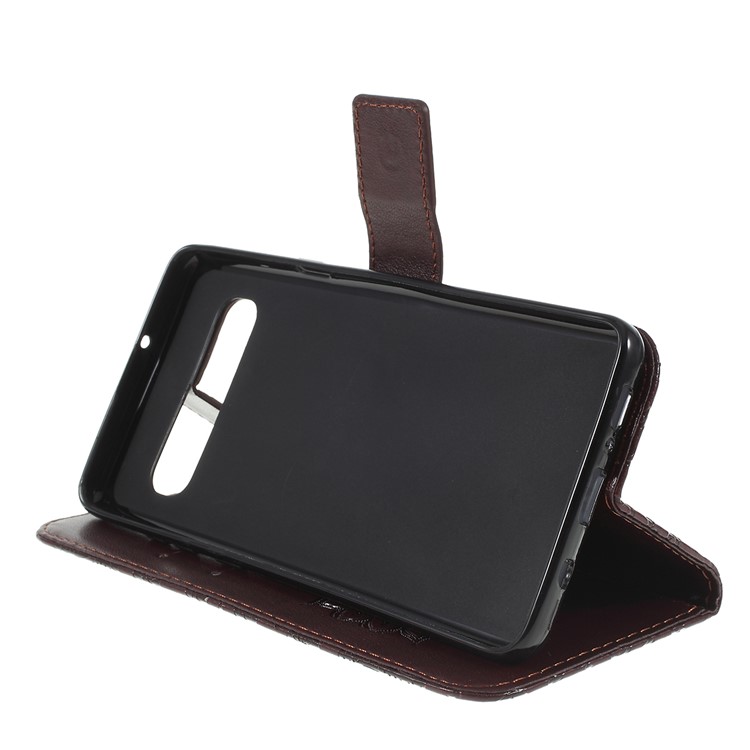 Imprint Sunflower PU Leather Wallet Magnetic Stand Cover for Samsung Galaxy S10 5G - Brown-2