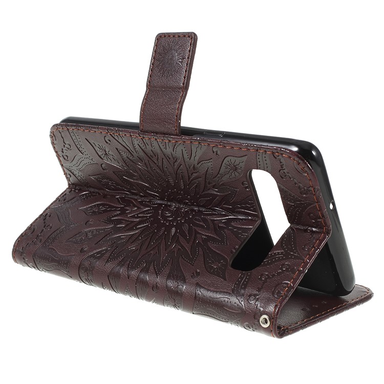 Imprint Sunflower PU Leather Wallet Magnetic Stand Cover for Samsung Galaxy S10 5G - Brown-3