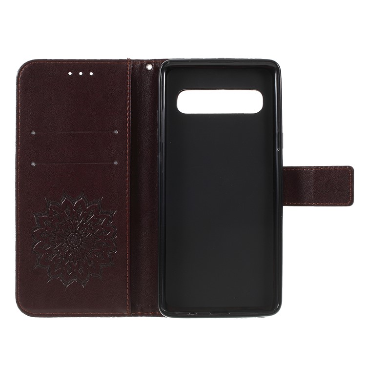Imprint Sunflower PU Leather Wallet Magnetic Stand Cover for Samsung Galaxy S10 5G - Brown-4