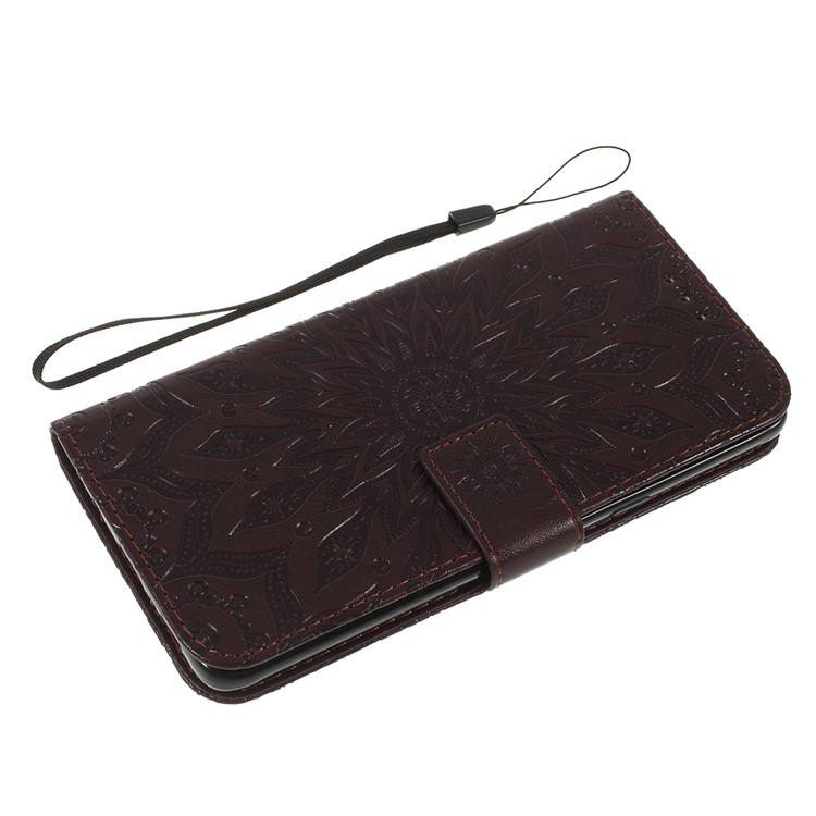 Imprint Sunflower PU Leather Wallet Magnetic Stand Cover for Samsung Galaxy S10 5G - Brown-5