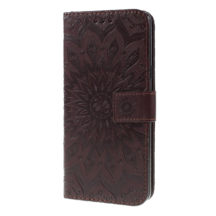 Imprint Sunflower PU Leather Wallet Magnetic Stand Cover for Samsung Galaxy S10 5G - Brown-6