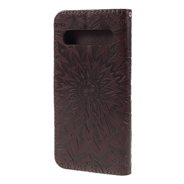 Imprint Sunflower PU Leather Wallet Magnetic Stand Cover for Samsung Galaxy S10 5G - Brown-7