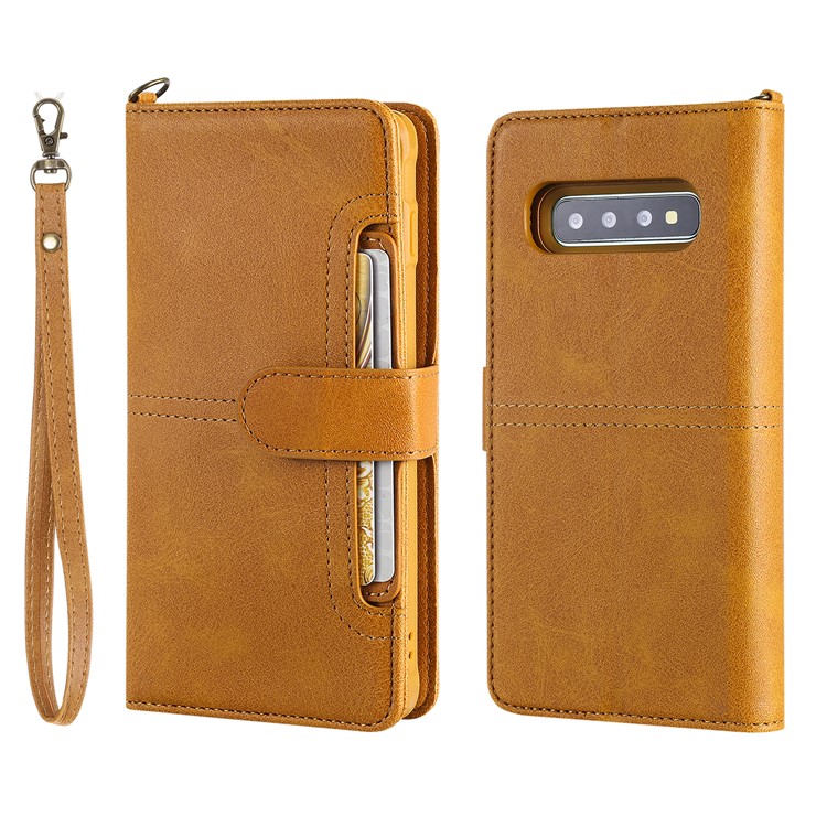 

For Samsung Galaxy S10 Plus Magnetic Detachable 2-in-1 Leather Cover with Wallet, Stand Feature - Brown, Galaxy S10 Plus