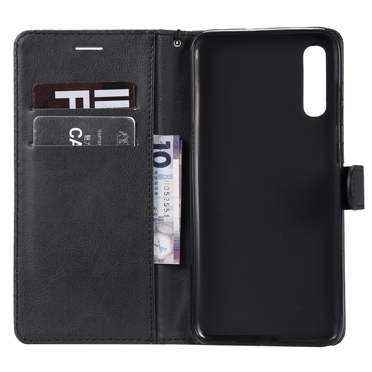 PU Leather Wallet Stand Protective Cover with Strap for Samsung Galaxy A70 - Black-4