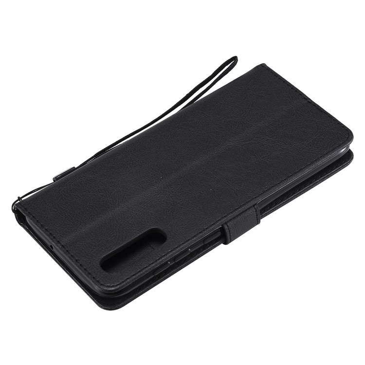 PU Leather Wallet Stand Protective Cover with Strap for Samsung Galaxy A70 - Black-6