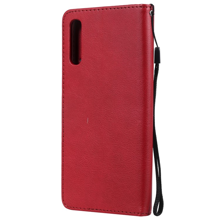 PU Leather Wallet Stand Protective Cover with Strap for Samsung Galaxy A70 - Red-3