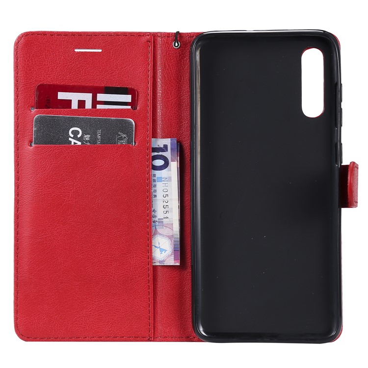 PU Leather Wallet Stand Protective Cover with Strap for Samsung Galaxy A70 - Red-4
