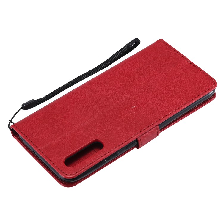 PU Leather Wallet Stand Protective Cover with Strap for Samsung Galaxy A70 - Red-6