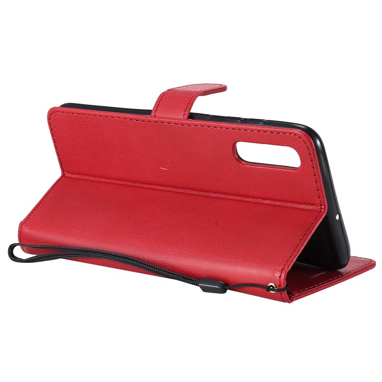 PU Leather Wallet Stand Protective Cover with Strap for Samsung Galaxy A70 - Red-7
