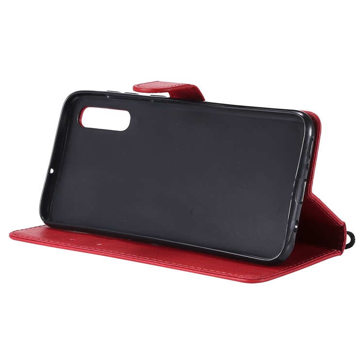 PU Leather Wallet Stand Protective Cover with Strap for Samsung Galaxy A70 - Red-8