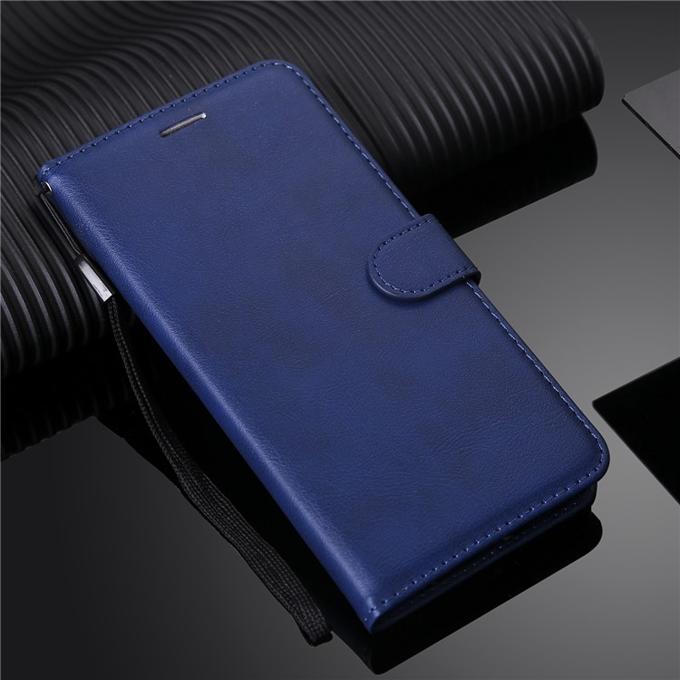 PU Leather Wallet Stand Protective Cover with Strap for Samsung Galaxy A70 - Blue-11