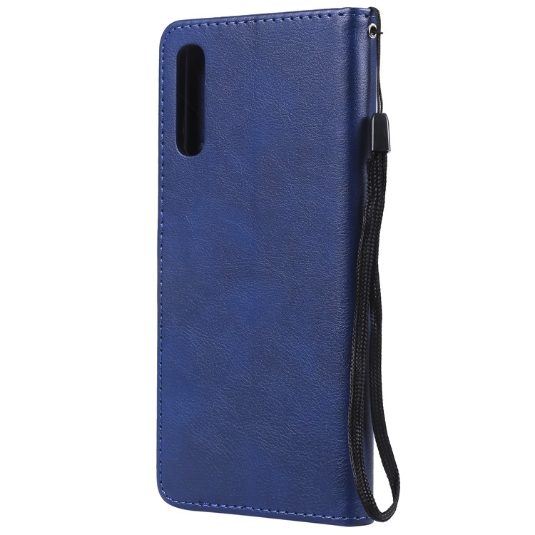 PU Leather Wallet Stand Protective Cover with Strap for Samsung Galaxy A70 - Blue-3