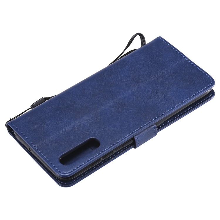 PU Leather Wallet Stand Protective Cover with Strap for Samsung Galaxy A70 - Blue-6