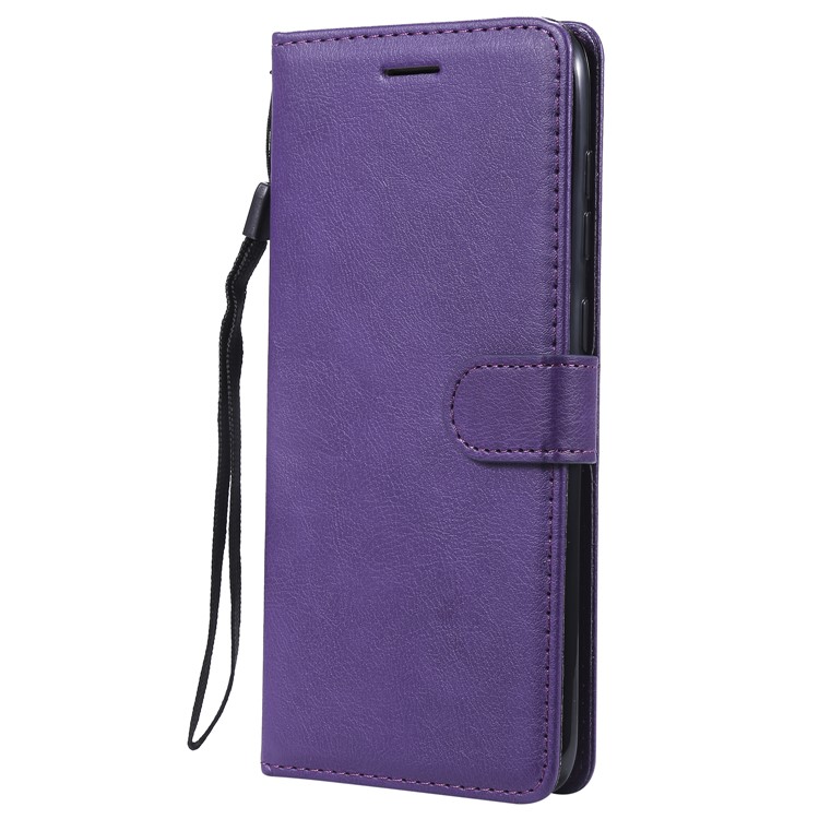 PU Leather Wallet Stand Protective Cover with Strap for Samsung Galaxy A70 - Purple-2