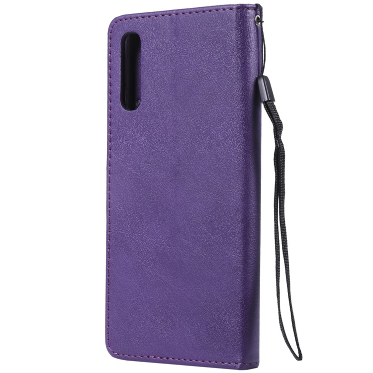 PU Leather Wallet Stand Protective Cover with Strap for Samsung Galaxy A70 - Purple-3