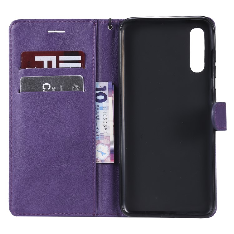 PU Leather Wallet Stand Protective Cover with Strap for Samsung Galaxy A70 - Purple-4