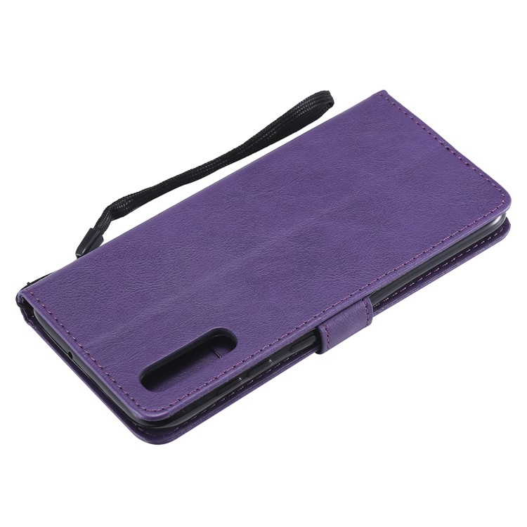PU Leather Wallet Stand Protective Cover with Strap for Samsung Galaxy A70 - Purple-6