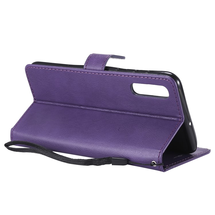 PU Leather Wallet Stand Protective Cover with Strap for Samsung Galaxy A70 - Purple-7