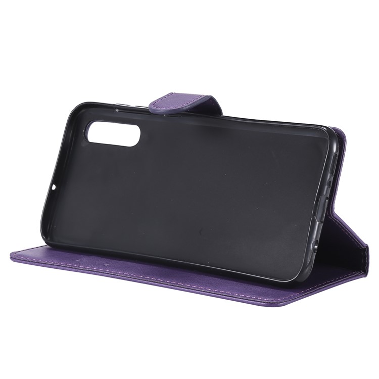 PU Leather Wallet Stand Protective Cover with Strap for Samsung Galaxy A70 - Purple-8