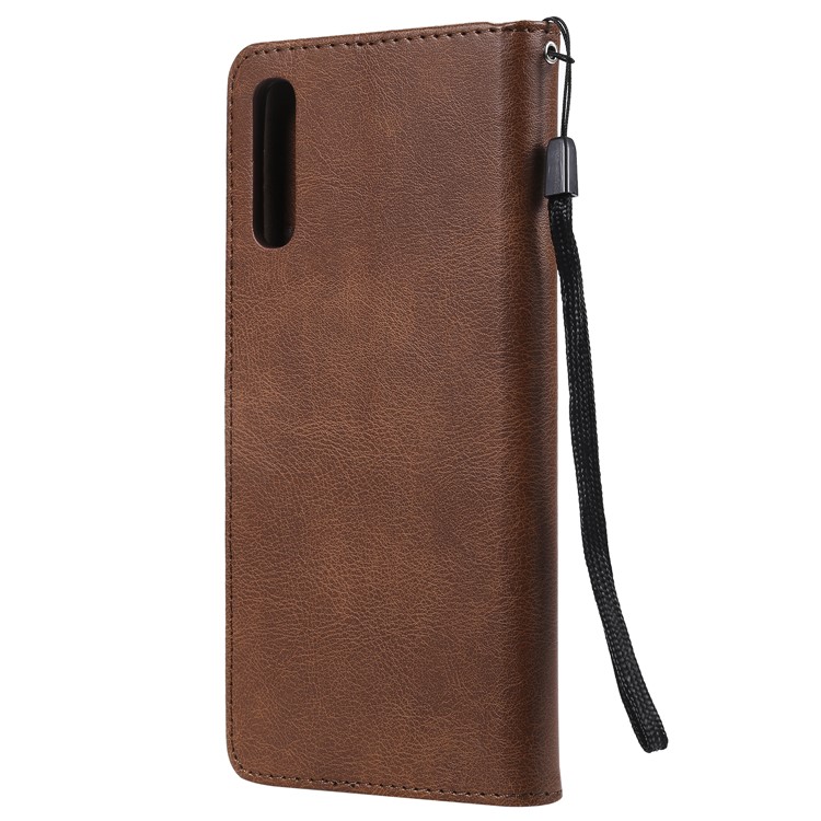 PU Leather Wallet Stand Protective Cover with Strap for Samsung Galaxy A70 - Brown-3