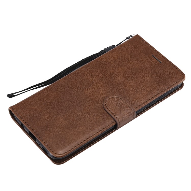 PU Leather Wallet Stand Protective Cover with Strap for Samsung Galaxy A70 - Brown-5