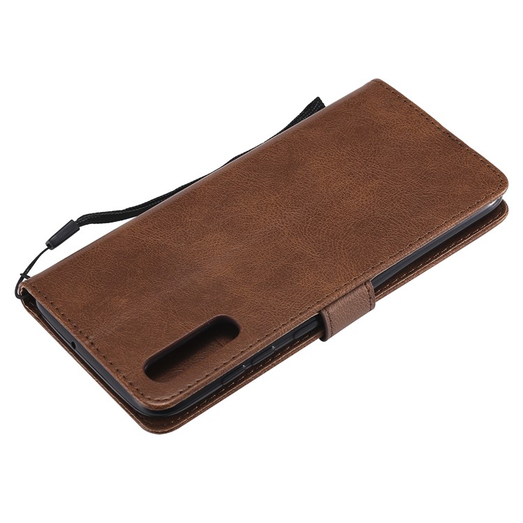 PU Leather Wallet Stand Protective Cover with Strap for Samsung Galaxy A70 - Brown-6