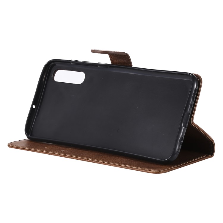 PU Leather Wallet Stand Protective Cover with Strap for Samsung Galaxy A70 - Brown-8