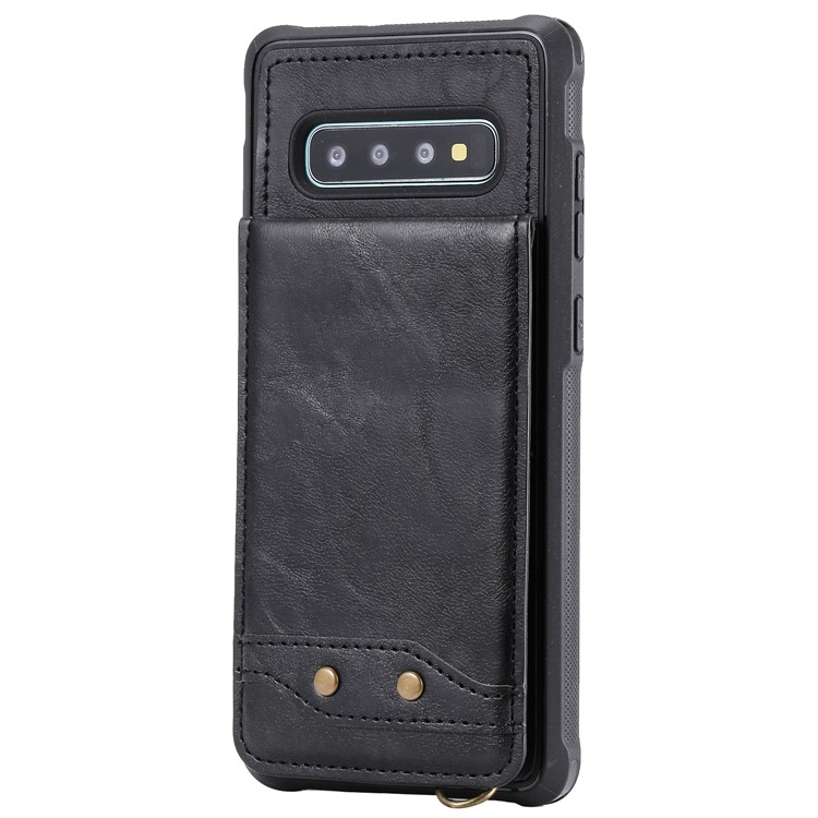 Kickstand PU Leather Coated TPU Phone Cover with Card Holders for Samsung Galaxy S10 Plus - Black-2