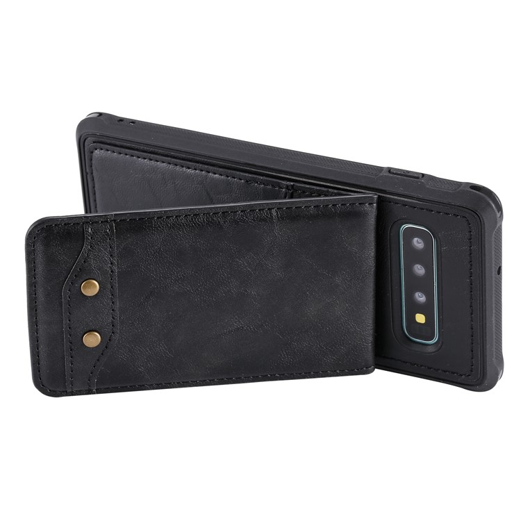 Kickstand PU Leather Coated TPU Phone Cover with Card Holders for Samsung Galaxy S10 Plus - Black-4