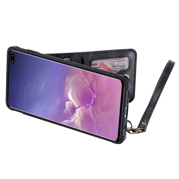 Kickstand PU Leather Coated TPU Phone Cover with Card Holders for Samsung Galaxy S10 Plus - Black-5