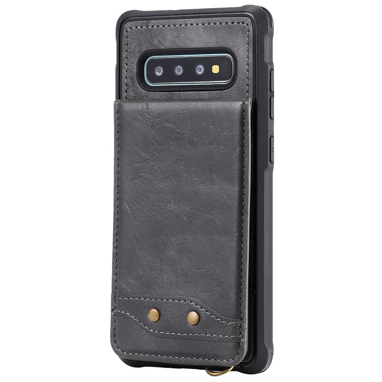 Kickstand PU Leather Coated TPU Phone Cover with Card Holders for Samsung Galaxy S10 Plus - Grey-2