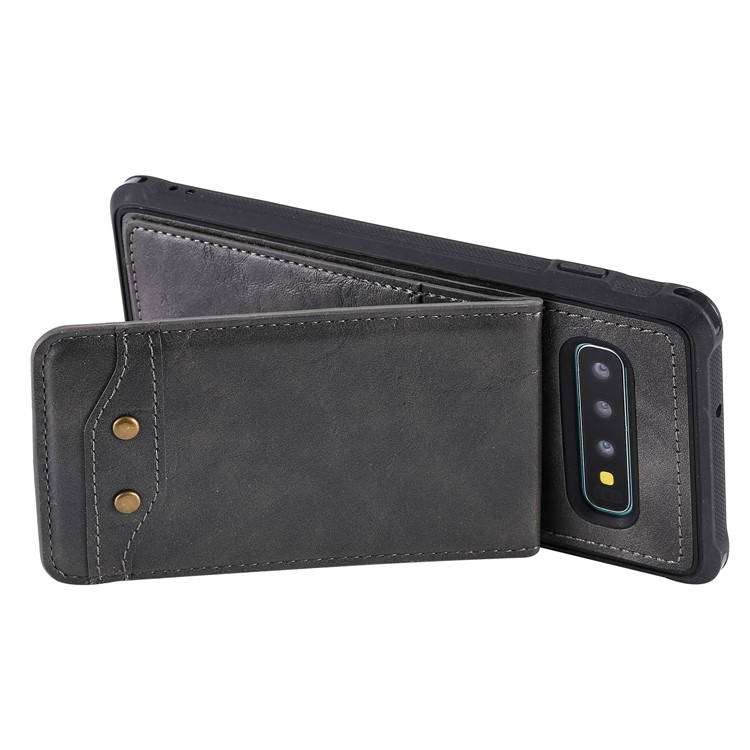 Kickstand PU Leather Coated TPU Phone Cover with Card Holders for Samsung Galaxy S10 Plus - Grey-4