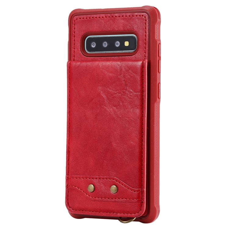 Kickstand PU Leather Coated TPU Phone Cover with Card Holders for Samsung Galaxy S10 Plus - Red-2