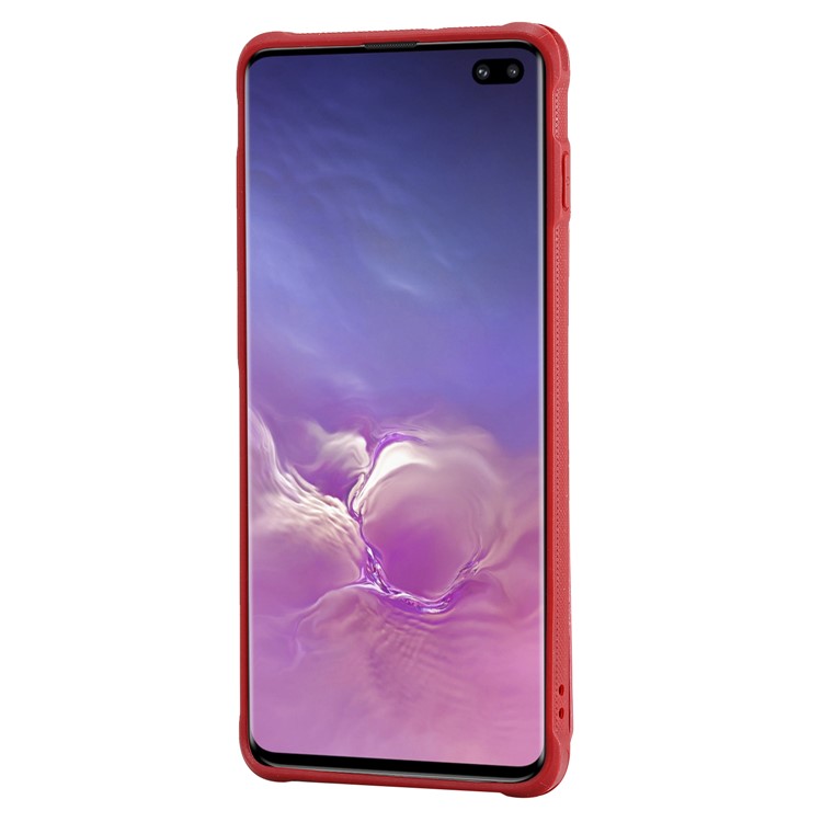 Kickstand PU Leather Coated TPU Phone Cover with Card Holders for Samsung Galaxy S10 Plus - Red-3
