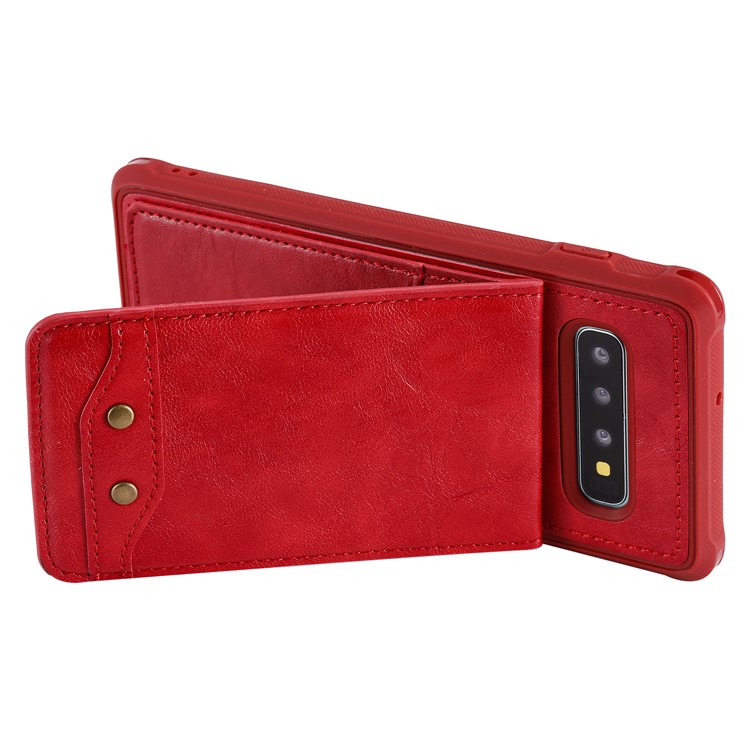 Kickstand PU Leather Coated TPU Phone Cover with Card Holders for Samsung Galaxy S10 Plus - Red-4