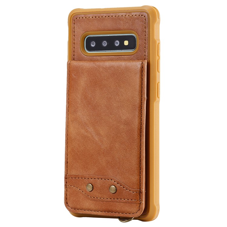 Kickstand PU Leather Coated TPU Phone Cover with Card Holders for Samsung Galaxy S10 Plus - Brown-2