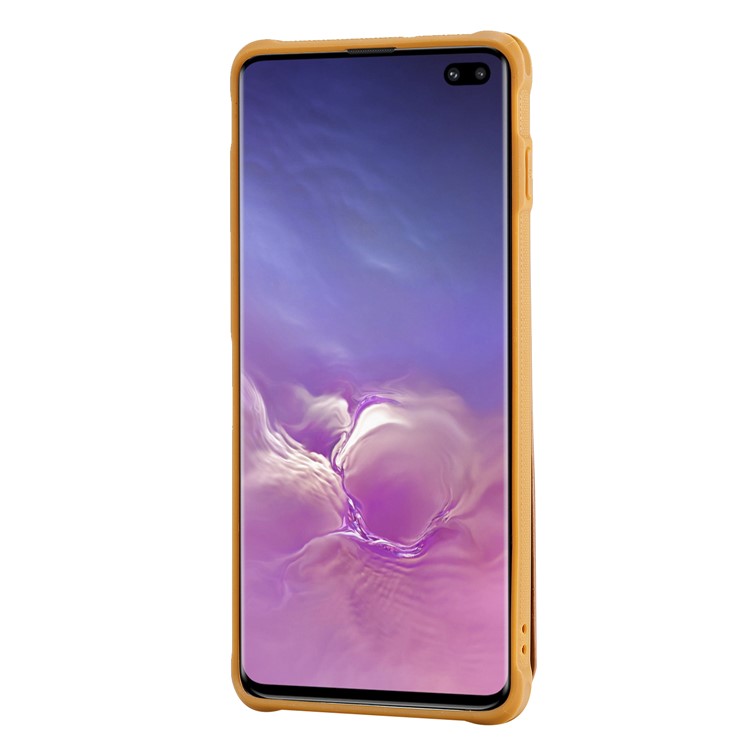 Kickstand PU Leather Coated TPU Phone Cover with Card Holders for Samsung Galaxy S10 Plus - Brown-3