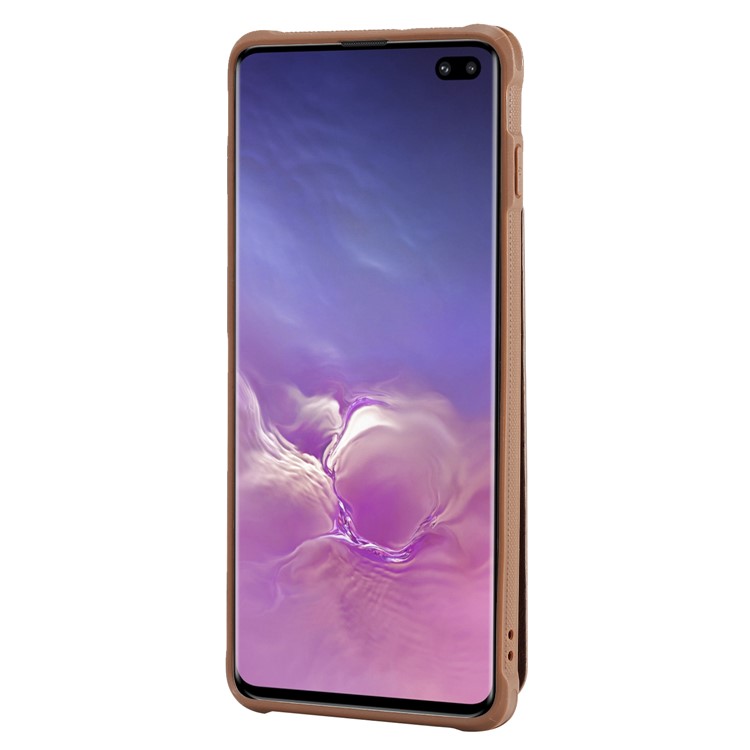 Kickstand PU Leather Coated TPU Phone Cover with Card Holders for Samsung Galaxy S10 Plus - Coffee-3