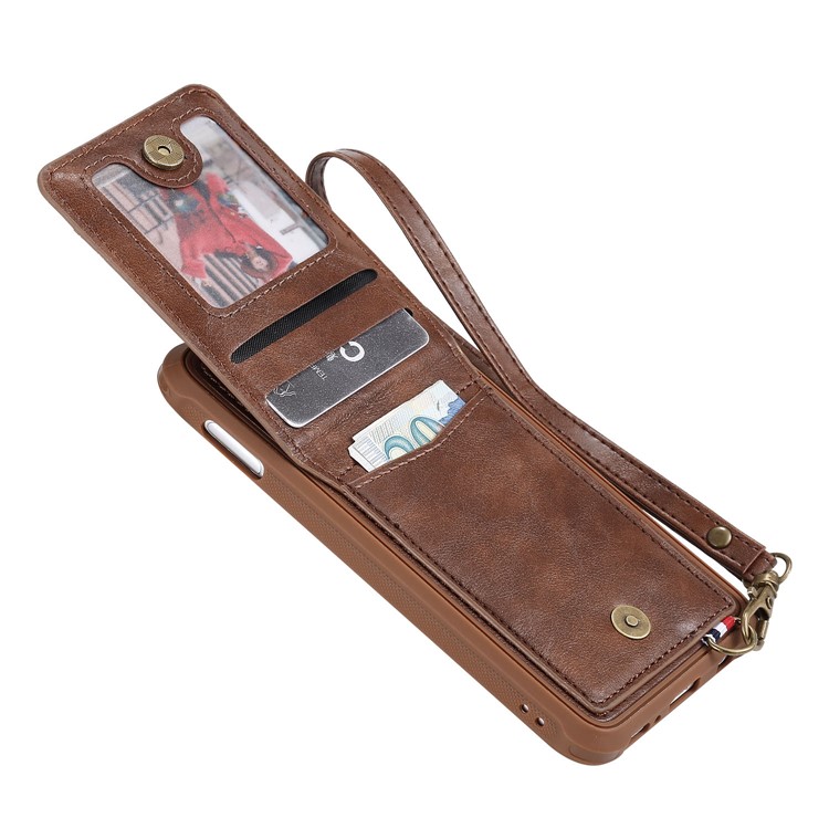 Kickstand PU Leather Coated TPU Phone Cover with Card Holders for Samsung Galaxy S10e - Coffee-10
