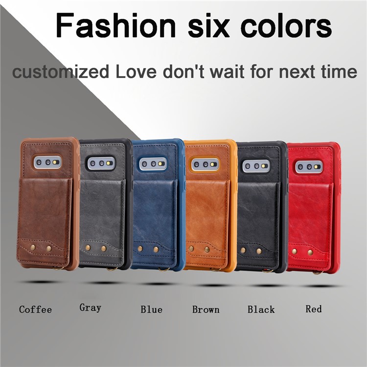 Kickstand PU Leather Coated TPU Phone Cover with Card Holders for Samsung Galaxy S10e - Coffee-12
