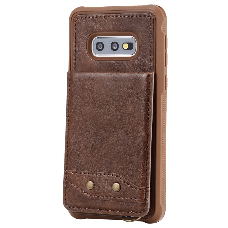 Kickstand PU Leather Coated TPU Phone Cover with Card Holders for Samsung Galaxy S10e - Coffee-2