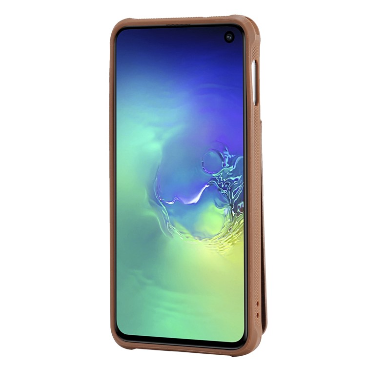 Kickstand PU Leather Coated TPU Phone Cover with Card Holders for Samsung Galaxy S10e - Coffee-3